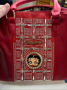 Betty Boop Red Jeweled Satchel with Gold Emblem